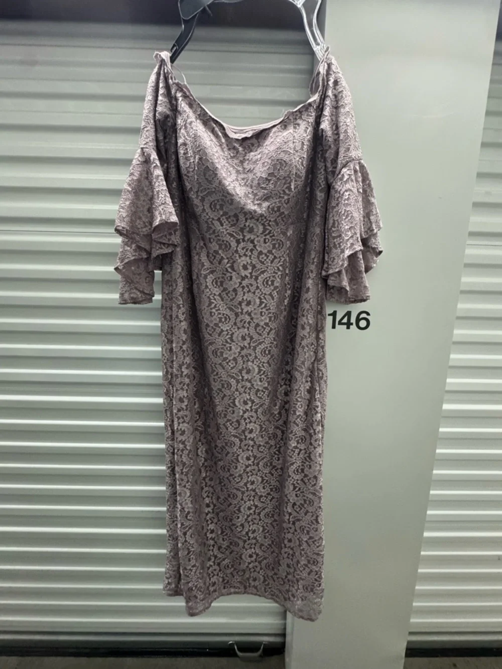 R&M Richards Off-Shoulder Lace A-Line Dress in Dusty Lavender - Picture 4 of 6